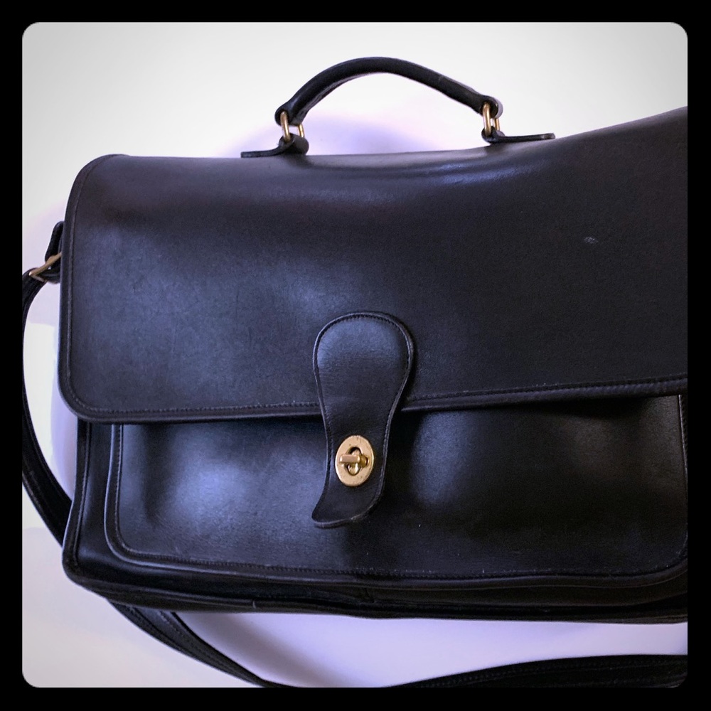 Coach navy blue leather briefcase satchel bag